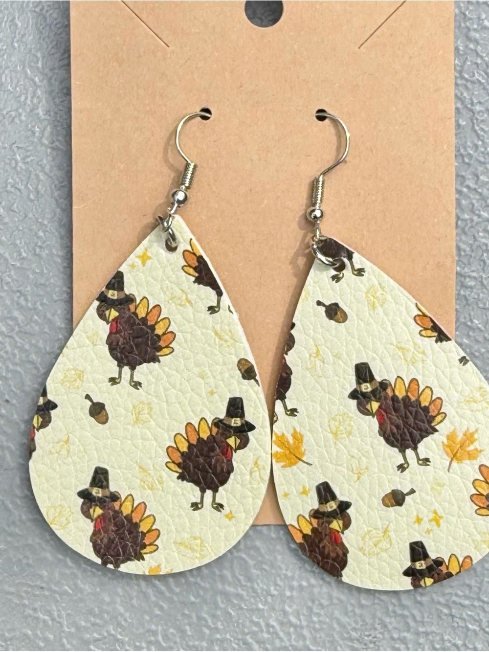 Faux Leather Dangle Earrings Fall thanksgiving turkey